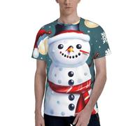 AYYQWE T-shirt da uomo a maniche corte con stampa di pupazzi di neve felici di Natale morbida casual ufficio palestra estate ufficio ambienti indossare, Nero , L