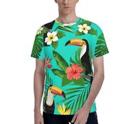 AYYQWE T-shirt da uomo a maniche corte con stampa di uccelli tropicali e foglie di piante, morbida, casual, ufficio, palestra, estate, ufficio, ambienti, Nero , M