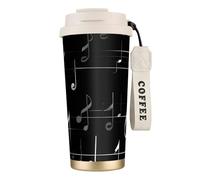 AYYQWE Tazza da viaggio in acciaio inox con stampa di note musicali nere per caffè, tè, acqua, bevande calde e fredde, uso quotidiano