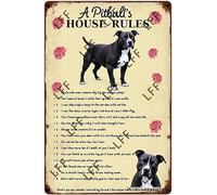AYZYSMBM Targa in metallo retrò con scritta in lingua inglese "A Pitpull'S House Rules - Don'T Come Home, I Can Sleep Anywhere, Don'T Call Me, Let Me Outside Home Bar Shop Decoration Coffee Vintage