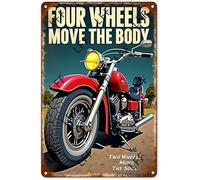 AYZYSMBM Targa in metallo retrò con scritta in lingua inglese "Four Wheels Move The Body Two Wheels Move The Soul", decorazione per casa, bar, negozio, caffè, vintage, regalo, 20,3 x 30,5 cm