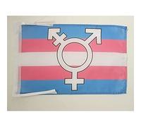 AZ FLAG Bandiera Arcobaleno Orgoglio Transessuale Con Simbolo 45x30 cm - Bandierina Trangender - Rainbow Flag 30x45 cm Cordicelle