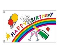 AZ FLAG Bandiera Buon Compleanno Champagne 150x90cm - Bandiera Auguri Anniversario - Happy Birthday 90 x 150 cm