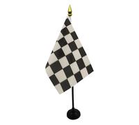 BANDIERA DA TAVOLO A SCACCHI BIANCHI E NERI 15x10cm punta dorata - PICCOLA BANDIERINA GARA AUTOMOBILISTIA 10 x 15 cm - AZ FLAG