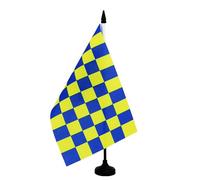 AZ FLAG - Bandiera da tavolo a scacchi blu e giallo 21 x 14 cm - Piccola bandiera a scacchi da ufficio 100% poliestere con asta di 25 cm e base in plastica nera