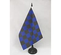 AZ FLAG Bandiera Da Tavolo A Scacchi Neri e Blu 21x14 cm - Piccola Bandierina Scacchiera Nera Ed Azzurra 14 X 21 Cm