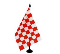 AZ FLAG - Bandiera da tavolo a scacchi rossa e bianca 21 x 14 cm - Piccola bandiera a scacchi da ufficio 100% poliestere con asta di 25 cm e base in plastica nera