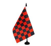 AZ FLAG - Bandiera da tavolo a scacchi rossa e nera 21 x 14 cm - Piccola bandiera a scacchi da ufficio 100% poliestere con asta di 25 cm e base in plastica nera