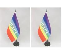 AZ FLAG Bandiera Da Tavolo Arcobaleno Pace 21x14 cm - Piccola Bandierina Peace - Rainbow Flag 14 x 21 cm (Confezione da 2)