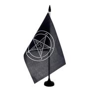 AZ FLAG - Bandiera da tavolo Baphomet Ordine del Tempio 21 x 14 cm - Piccola bandiera Chiesa di Satana da ufficio, 100% poliestere con asta di 25 cm e base in plastica nera