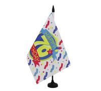 AZ FLAG - Bandiera da tavolo Buon compleanno 70 anni 21 x 14 cm - Piccola bandiera Happy Birthday da ufficio 100% poliestere con asta da 25 cm e base in plastica nera