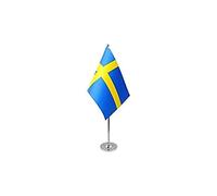 AZ FLAG Bandiera Da Tavolo Di Prestigio Svezia 22X15Cm In Raso - Piccola Bandierina Svedese 15 X 22 Cm