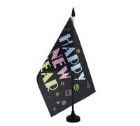 AZ FLAG - Bandiera da tavolo felice anno nuovo neon 21 x 14 cm - Piccola bandiera felice anno nuovo da ufficio 100% poliestere con asta di 25 cm e base in plastica nera