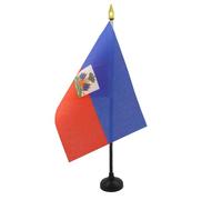 BANDIERA DA TAVOLO HAITI 15x10cm punta dorata - PICCOLA BANDIERINA HAITIANA 10 x 15 cm - AZ FLAG