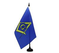 AZ FLAG - Bandiera da tavolo in muratura blu e gialla 21 x 14 cm - Piccola bandiera da ufficio in 100% poliestere con asta da 25 cm e base in plastica nera