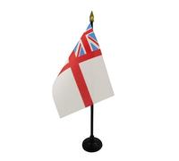 AZ FLAG Bandiera da Tavolo INSEGNA Bianca Britannica 15x10cm Punta Dorata - Piccola BANDIERINA Royal Navy White Ensign - Regno Unito 10 x 15 cm