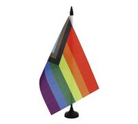 AZ FLAG - Bandiera da tavolo LGBT Arcobaleno Inclusione Progressione 21x14 cm - Piccola bandiera Orgoglio Lgbt da ufficio 100% poliestere con asta da 25 cm e base in plastica nera