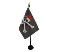 BANDIERA DA TAVOLO PIRATA CON BANDANA ROSSO 15x10cm punta dorata - PICCOLA BANDIERINA DEI PIRATI - TESCHIO 10 x 15 cm - AZ FLAG