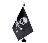 AZ FLAG - Bandiera da tavolo pirata teschio e ossa 21 x 14 cm - Piccola bandiera corsaro da ufficio 100% poliestere con asta di 25 cm e base in plastica nera