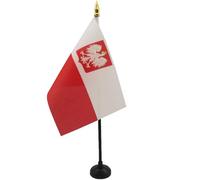AZ FLAG Bandiera da Tavolo Polonia con Aquila 15x10cm Punta Dorata - Piccola BANDIERINA Polacca con Stemma 10 x 15 cm