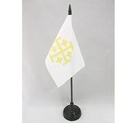 AZ FLAG Bandiera Da Tavolo Regno Di Gerusalemme 15X10Cm - Piccola Bandierina Cattolica 10 X 15 Cm