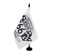 AZ FLAG - Bandiera Da Tavolo Strada 66 In Bianco e Nero 21x14 cm - Piccola Bandiera Della Strada 66 negli Stati Uniti Ufficio 100% Poliestere Con Asta Di 25cm E Base In Plastica Nero