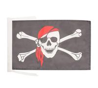 BANDIERA PIRATA CON BANDANA ROSSO 45x30cm - BANDIERINA DEI PIRATI - TESCHIO 30 x 45 cm cordicelle - AZ FLAG