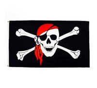 BANDIERA PIRATA CON BANDANA ROSSO 90x60cm - BANDIERA DEI PIRATI - TESCHIO 60 x 90 cm - AZ FLAG