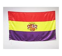 BANDIERA REPUBBLICA SPAGNOLA CON STEMMA 150x90cm RASO - BANDIERA SPAGNA REPUBBLICANA 90 x 150 cm foro per asta - AZ FLAG