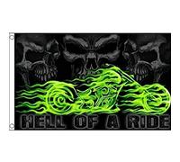 BANDIERA TESCHIO HELL OF A RIDE 150x90cm - BANDIERA PIRATA CON MOTO 90 x 150 cm - AZ FLAG