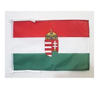 BANDIERA UNGHERIA CON STEMMA 45x30cm - BANDIERINA UNGHERESE CON BLASONE 30 x 45 cm cordicelle - AZ FLAG