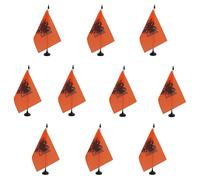 AZ FLAG - Set di 10 bandiere da tavolo Albania, 21 x 14 cm, 10 bandiere albanesi da ufficio, 100% poliestere, con asta da 25 cm, base in plastica nera