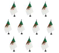 AZ FLAG - Set di 10 bandiere da tavolo Algeria 21 x 14 cm - 10 piccole bandiere algerine da ufficio, 100% poliestere, con asta di 25 cm e base in plastica nera