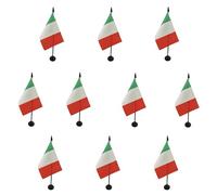 AZ FLAG - Set di 10 bandiere da tavolo italiane, 15 x 10 cm, 10 mini bandiere italiane da ufficio, 100% poliestere, con asta da 25 cm, base in plastica nera