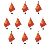 AZ FLAG - Set di 10 bandiere da tavolo Kirghizistan - 15 x 10 cm - 10 mini bandiere Kirghiz da ufficio, 100% poliestere, con asta da 25 cm e base in plastica nera