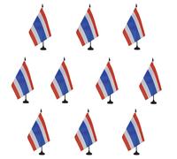 AZ FLAG - Set di 10 bandiere da tavolo Thailandia 21 x 14 cm - 10 piccole bandiere tailandesi da ufficio, 100% poliestere, con asta di 25 cm e base in plastica nera