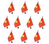 AZ FLAG - Set di 10 bandiere da tavolo Vietnam 21 x 14 cm - 10 bandiere vietnamita da ufficio, 100% poliestere, con asta di 25 cm e base in plastica nera