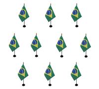 AZ FLAG - Set di 10 mini bandiere brasiliane da tavolo, 15 x 10 cm, 10 bandiere brasiliane da ufficio, 100% poliestere, con asta a punto dorato