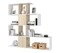 Azard, Zig-Zag, Libreria con 4 mensole, Bianco (Bianco/Beige), 145 x 29 x 145 cm