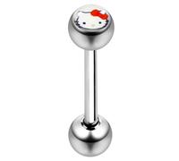 AZARIO LONDON Hello Kitty Logo Ball con barra dritta in acciaio inox calibro 14 con sfera, 16mm Length, Logo Ball, Nessuna pietra preziosa