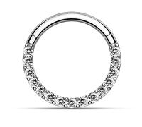 AZARIO LONDON Micro Setting Line Cz Stone G23 Grado Titanio incernierato Clicker Segmento Anello Orecchio Septum Trago Helix Piercing Gioielli, Titanio, pietra, Zirconia cubica