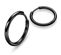AZARIO London - Orecchini a cerchio con chiusura a cerniera, in acciaio chirurgico 316L anodizzato nero, calibro 12 (2 mm) - 10 mm, Lega di acciaio, senza pietra