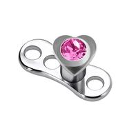 AZARIO London - Piercing a forma di cuore, in acciaio chirurgico 316L, con base in titanio di grado G23, micro dermal anchor, Titanio Pietra Cristallo Argento sterling Acciaio inossidabile