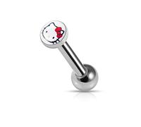 AZARIO LONDON Piercing da 3 mm con logo Hello Kitty, calibro 16, in acciaio chirurgico 316L, per cartilagine, elica e trago, venduto al pezzo, Lega di acciaio
