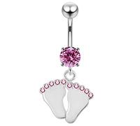 AZARIO LONDON Piercing da ombelico rotondo con doppio segno pendente, in argento Sterling 925, Acciaio inossidabile, Zirconia cubica