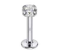 AZARIO LONDON Piercing per labbro in oro giallo massiccio 9 K e oro bianco con zirconia cubica rotonda, senza filettatura, calibro 16, con parte posteriore piatta, piercing a barra per trago