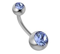 AZARIO LONDON Piercing per ombelico in acciaio chirurgico 316L, con doppia sfera di cristallo, calibro 14, 14 G, 12mm Length, Pietre di cristallo, Zirconia cubica