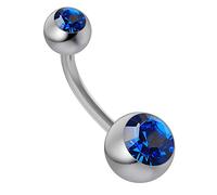 AZARIO LONDON Piercing per ombelico in acciaio chirurgico 316L, con doppia sfera di cristallo, calibro 14, 14 G, 10mm Length, Pietre di cristallo, Zirconia cubica