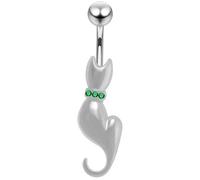 AZARIO LONDON Piercing per ombelico in argento Sterling con gatto sexy, Cristallo, acciaio, argento sterling
