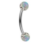 AZARIO LONDON Piercing per sopracciglio, con doppia pietra opale e sfera in cristallo epossidico con calibro 16 in acciaio inox curvo, per piercing al trago, 6mm Length, Pietra opale, Opale